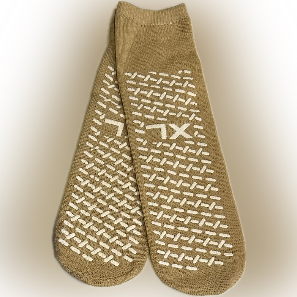 TAN NONSLIP SLIPPER GRIPPER GRIP SOCKS SAFE SAFETY COMFY HEALTH CARE MEDICAL